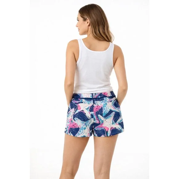 Lilly Pulitzer Starfish Print Women's Shorts Blue Pink Coastal Pattern Size 8 - Picture 2 of 9